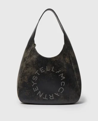Grand sac hobo souple vieilli avec logo