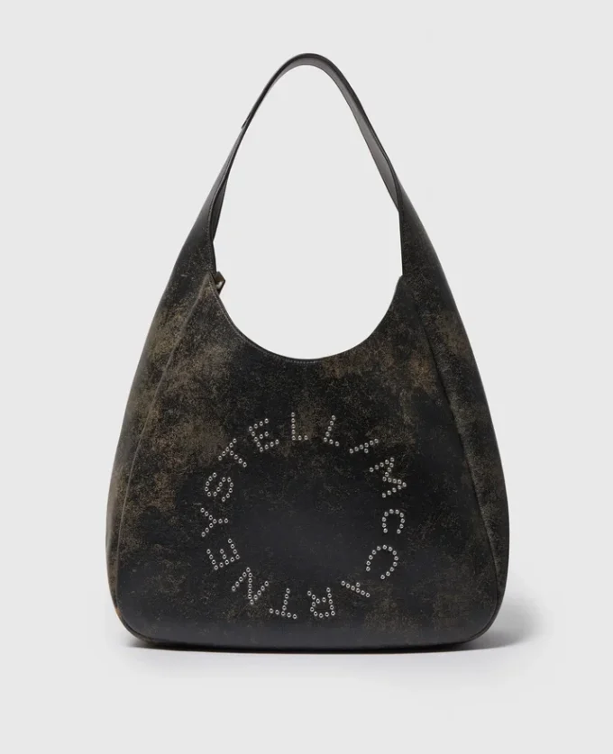 Grand sac hobo souple vieilli avec logo Grand sac hobo souple vieilli avec logo