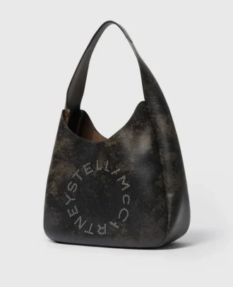 Grand sac hobo souple vieilli avec logo