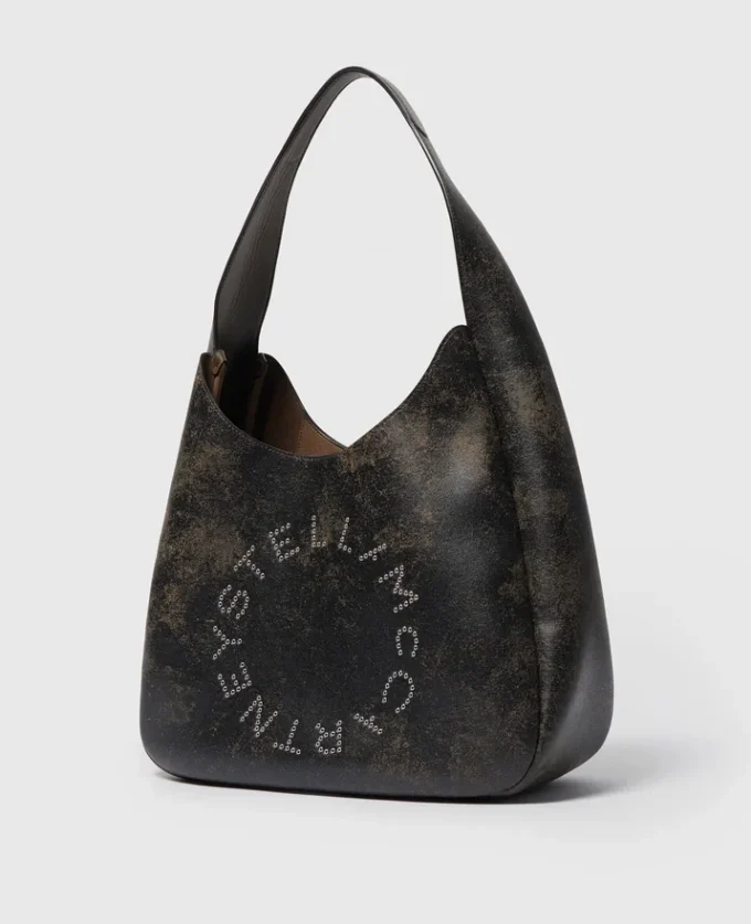 Grand sac hobo souple vieilli avec logo Grand sac hobo souple vieilli avec logo