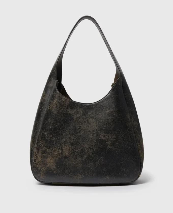 Grand sac hobo souple vieilli avec logo Grand sac hobo souple vieilli avec logo