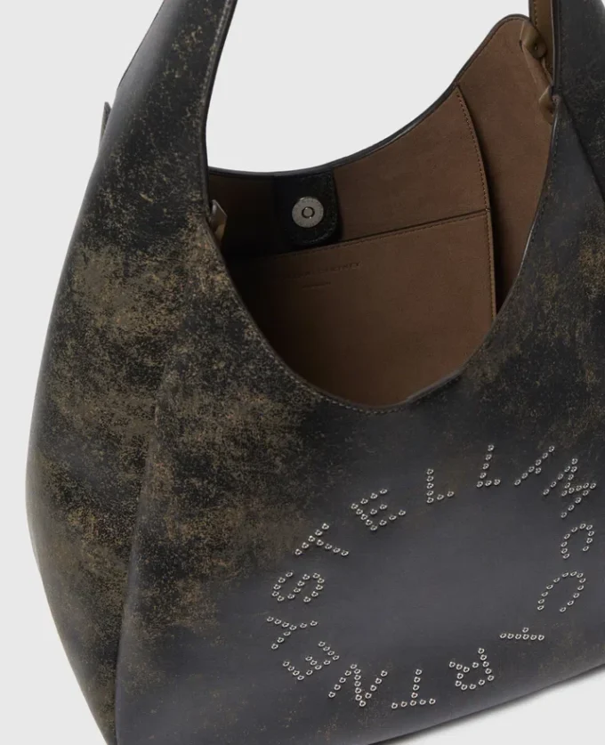 Grand sac hobo souple vieilli avec logo Grand sac hobo souple vieilli avec logo