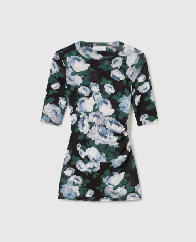 Haut en maille à manches trois-quarts à motif floral Haut en maille à manches trois-quarts à motif floral