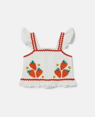 Haut à manches courtes brodé de fraises
