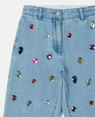 Jean en denim brodé de bijoux