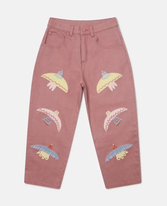 Jean en denim brodé de colombes