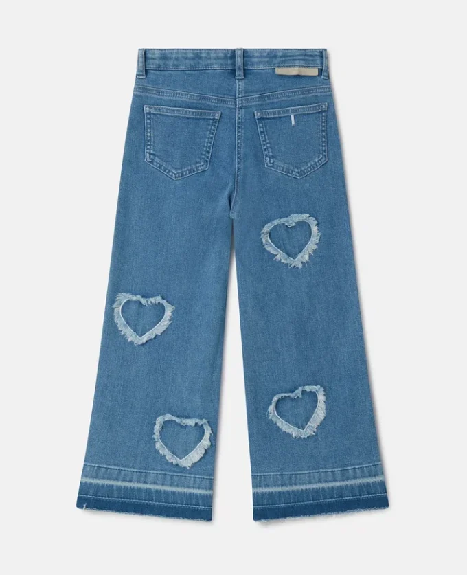Jean en denim stretch avec patch cœur à franges Jean en denim stretch avec patch cœur à franges