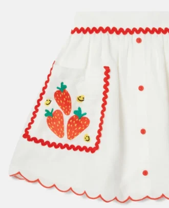 Jupe à bordure festonnée brodée de fraises