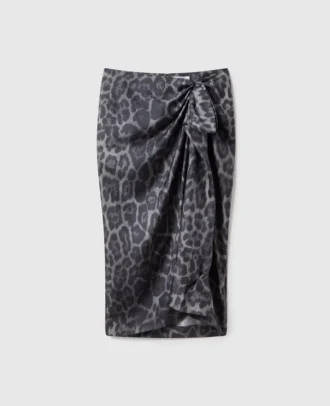Jupe midi asymétrique nouée à imprimé léopard