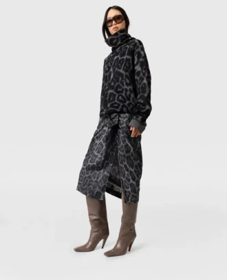 Jupe midi asymétrique nouée à imprimé léopard