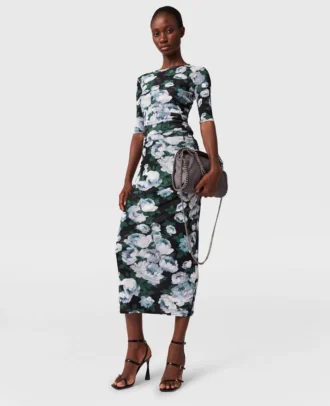Jupe midi en maille florale