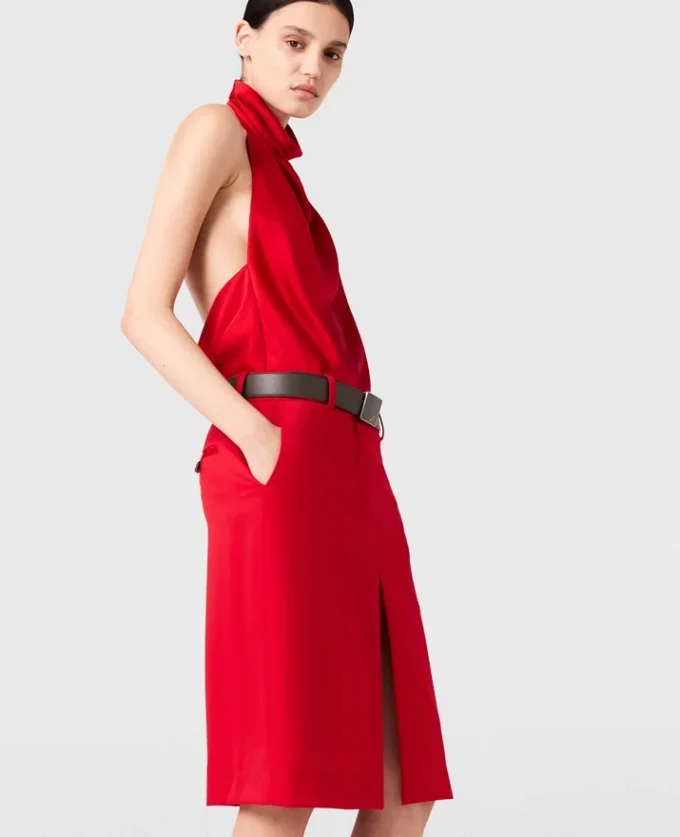 Jupe midi en satin bordée de dentelle Jupe midi en satin bordée de dentelle
