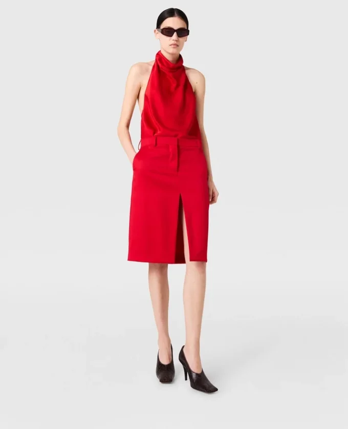 Jupe midi en satin bordée de dentelle Jupe midi en satin bordée de dentelle