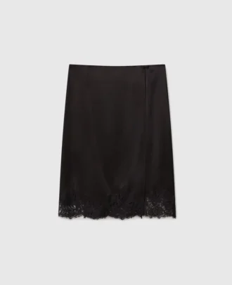 Jupe midi en satin et dentelle