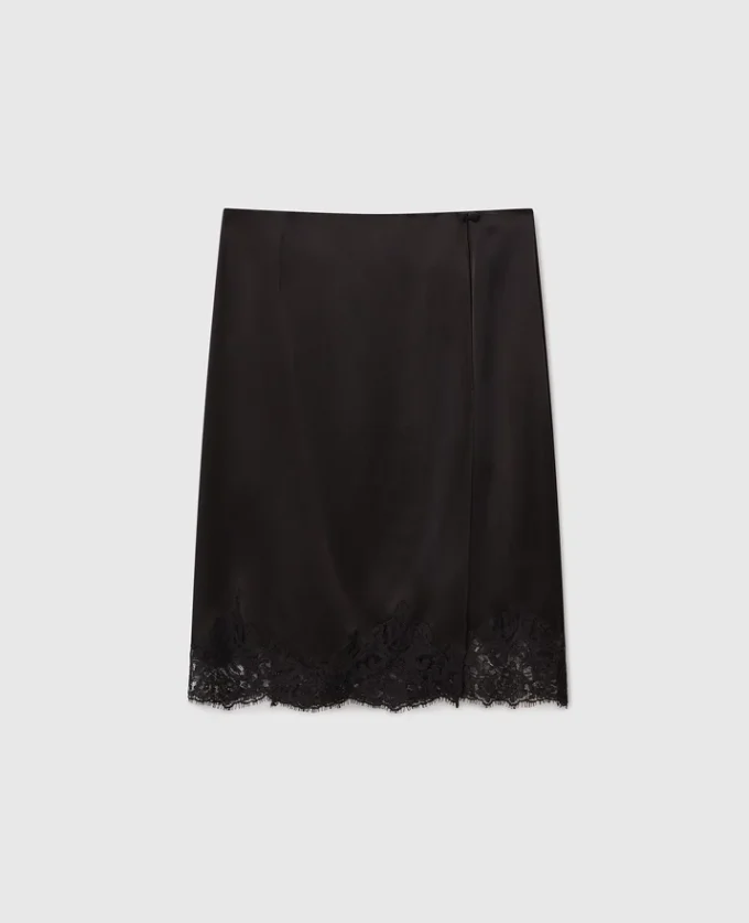 Jupe midi en satin et dentelle Jupe midi en satin et dentelle