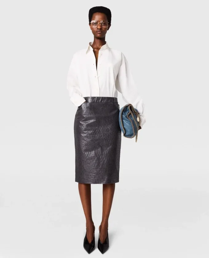 Jupe midi texture autruche