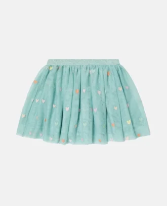 Jupe à volants en tulle brodée de cœurs