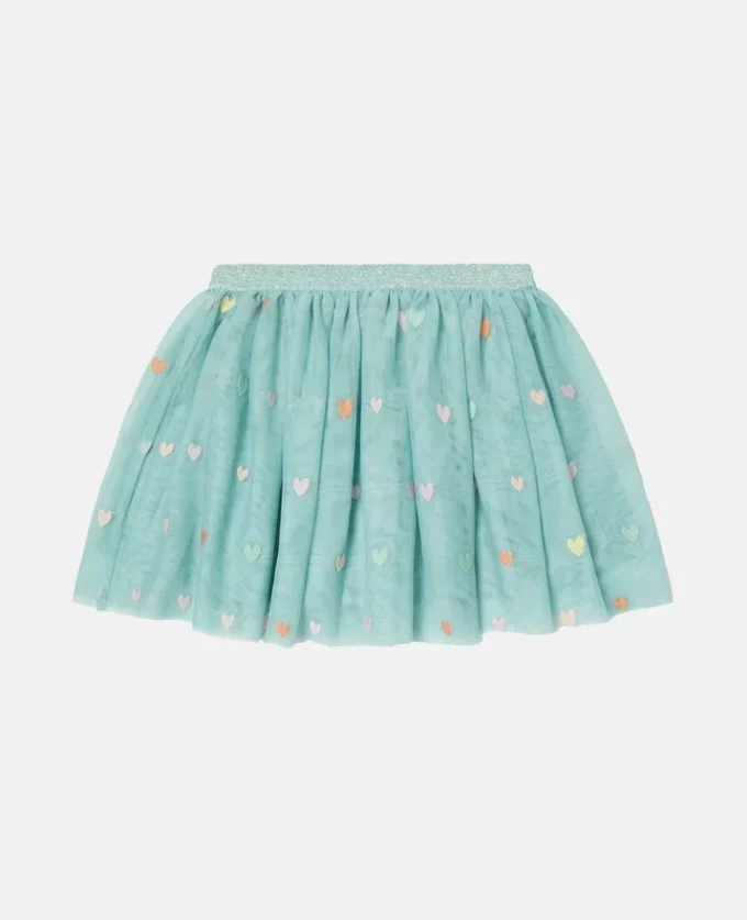 Jupe à volants en tulle brodée de cœurs Jupe à volants en tulle brodée de cœurs