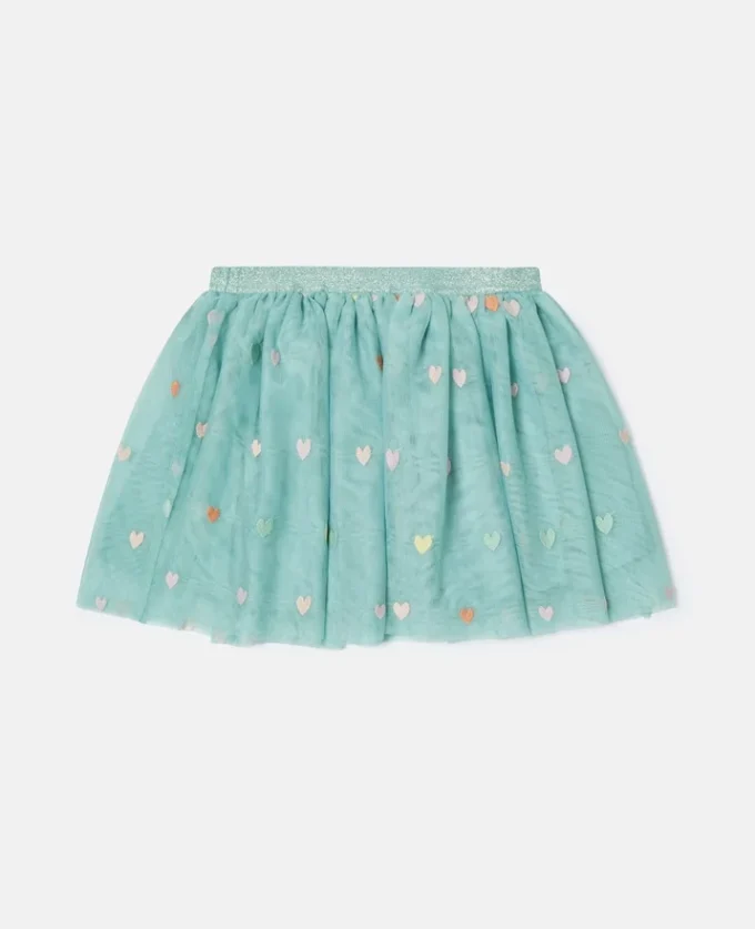 Jupe à volants en tulle brodée de cœurs Jupe à volants en tulle brodée de cœurs