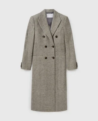 Manteau long en tweed à double boutonnage