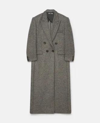 Manteau long en tweed à double boutonnage