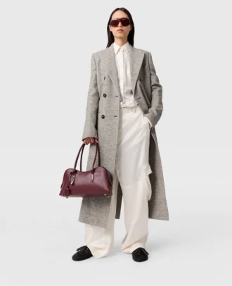 Manteau long en tweed à double boutonnage