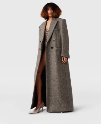 Manteau long en tweed à double boutonnage