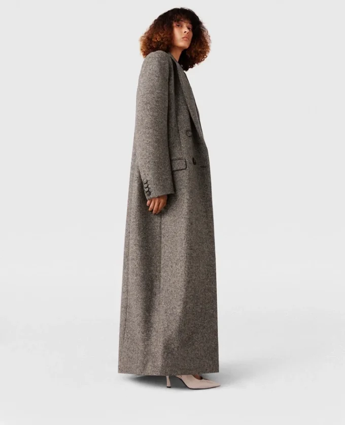 Manteau long en tweed à double boutonnage Manteau long en tweed à double boutonnage