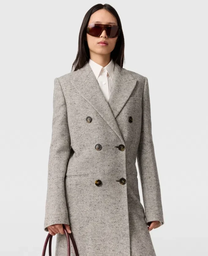 Manteau long en tweed à double boutonnage Manteau long en tweed à double boutonnage