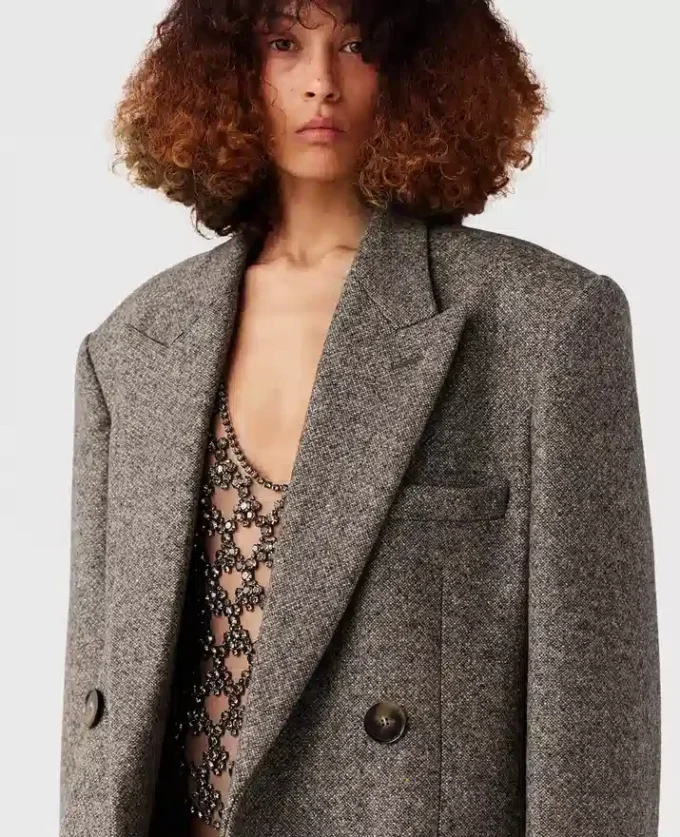 Manteau long en tweed à double boutonnage Manteau long en tweed à double boutonnage