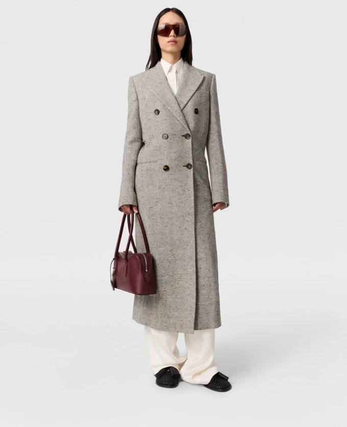 Manteau long en tweed à double boutonnage Manteau long en tweed à double boutonnage