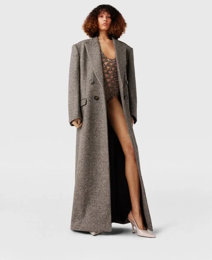Manteau long en tweed à double boutonnage Manteau long en tweed à double boutonnage