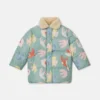 Manteau matelassé à col en peluche imprimé colombes Manteau matelassé à col en peluche imprimé colombes