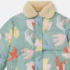 Manteau matelassé à col en peluche imprimé colombes Manteau matelassé à col en peluche imprimé colombes