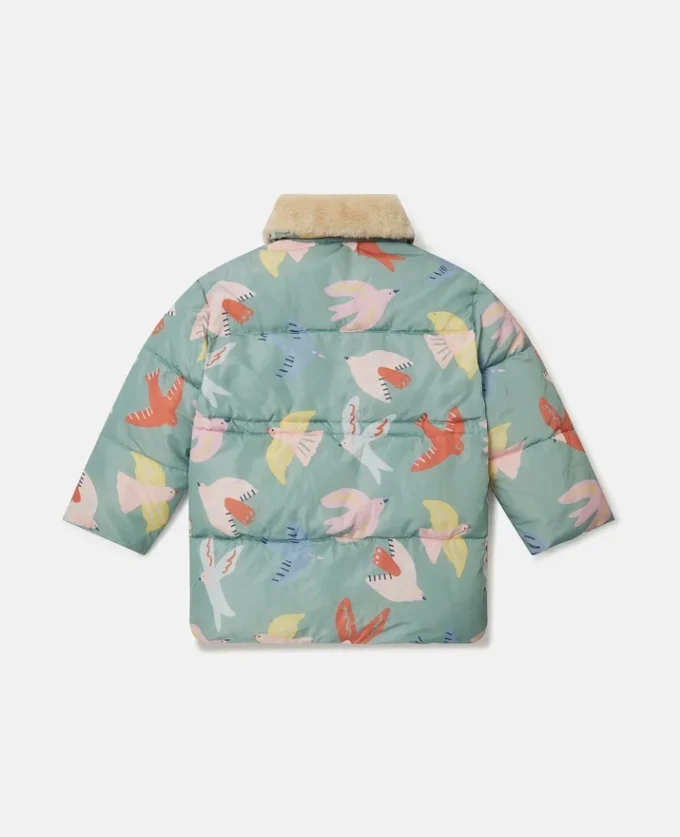 Manteau matelassé à col en peluche imprimé colombes Manteau matelassé à col en peluche imprimé colombes