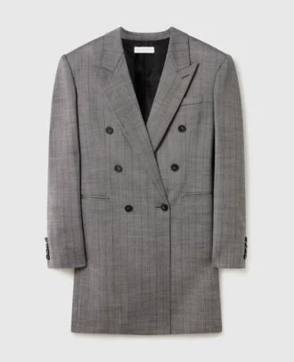 Mini-robe blazer à double boutonnage et fines rayures