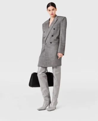Mini-robe blazer à double boutonnage et fines rayures