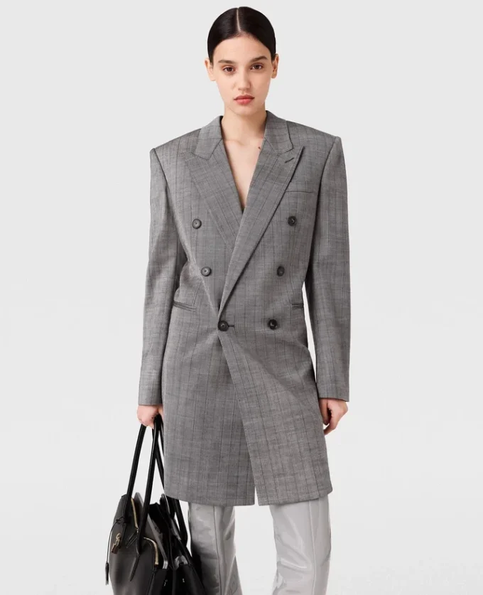 Mini-robe blazer à double boutonnage et fines rayures Mini-robe blazer à double boutonnage et fines rayures