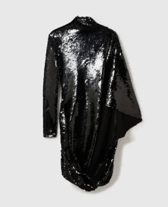 Mini-robe drapée à manches longues et paillettes