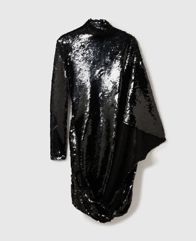 Mini-robe drapée à manches longues et paillettes Mini-robe drapée à manches longues et paillettes