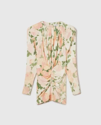 Mini-robe à manches longues imprimée pivoines