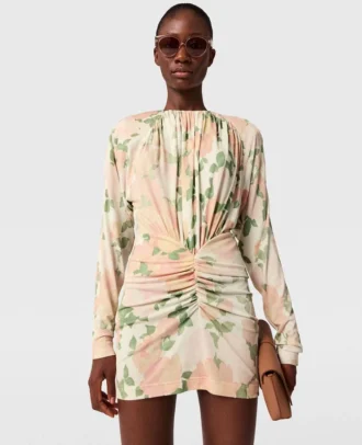 Mini-robe à manches longues imprimée pivoines