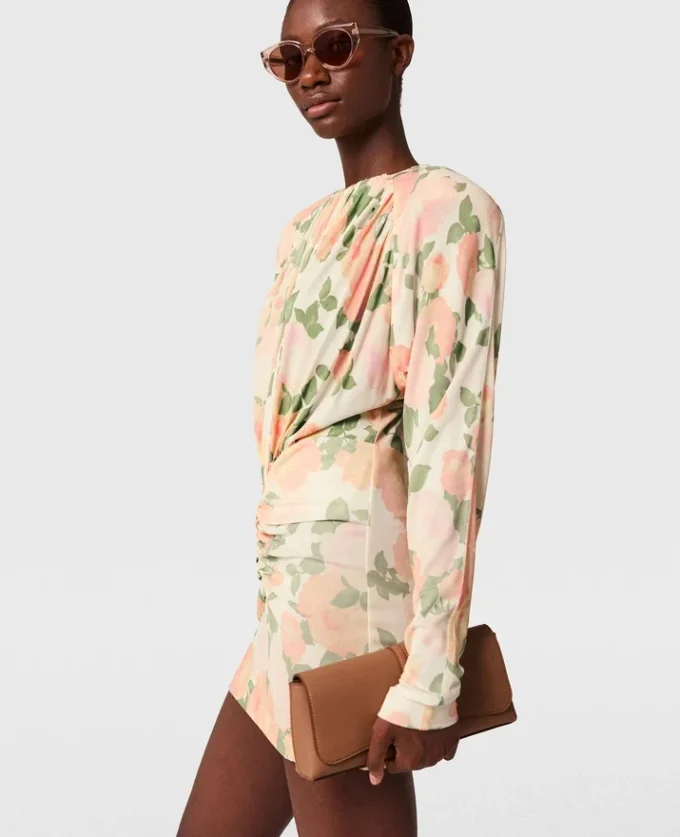 Mini-robe à manches longues imprimée pivoines Mini-robe à manches longues imprimée pivoines