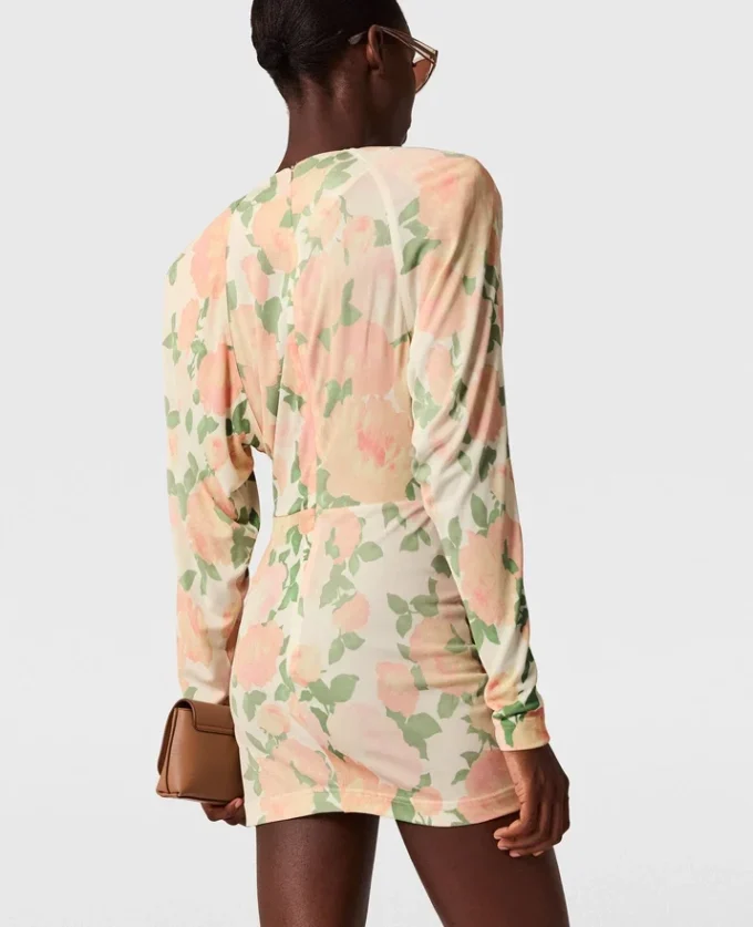 Mini-robe à manches longues imprimée pivoines Mini-robe à manches longues imprimée pivoines