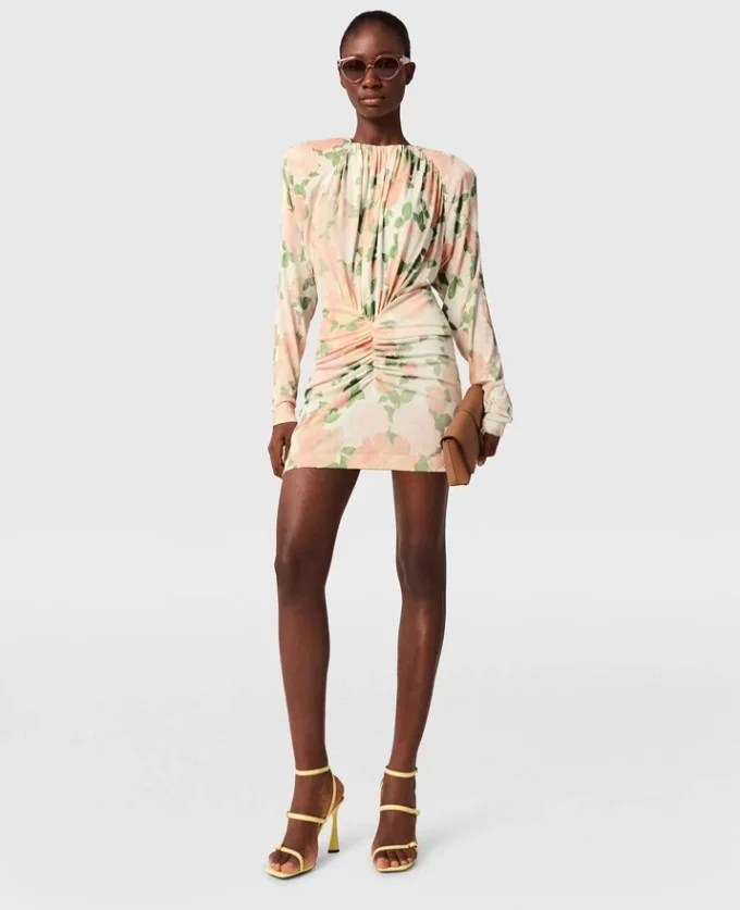 Mini-robe à manches longues imprimée pivoines Mini-robe à manches longues imprimée pivoines