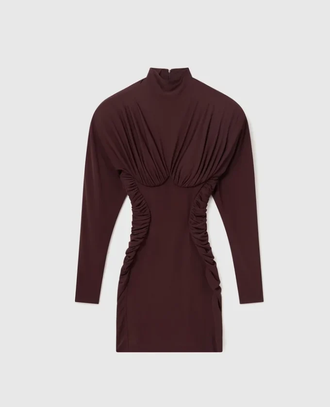 Mini-robe plissée à col haut et manches longues Mini-robe plissée à col haut et manches longues