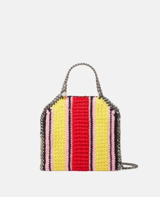 Mini sac à main Falabella en coton crocheté rayé