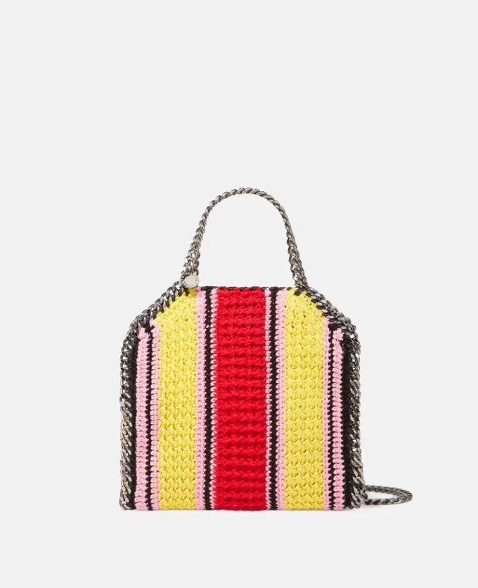 Mini sac à main Falabella en coton crocheté rayé Mini sac à main Falabella en coton crocheté rayé