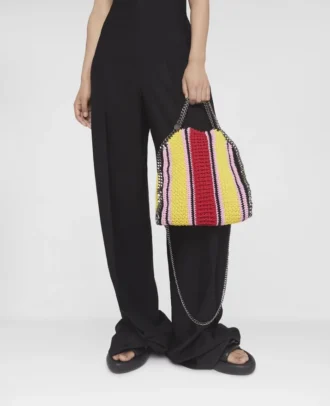 Mini sac à main Falabella en coton crocheté rayé