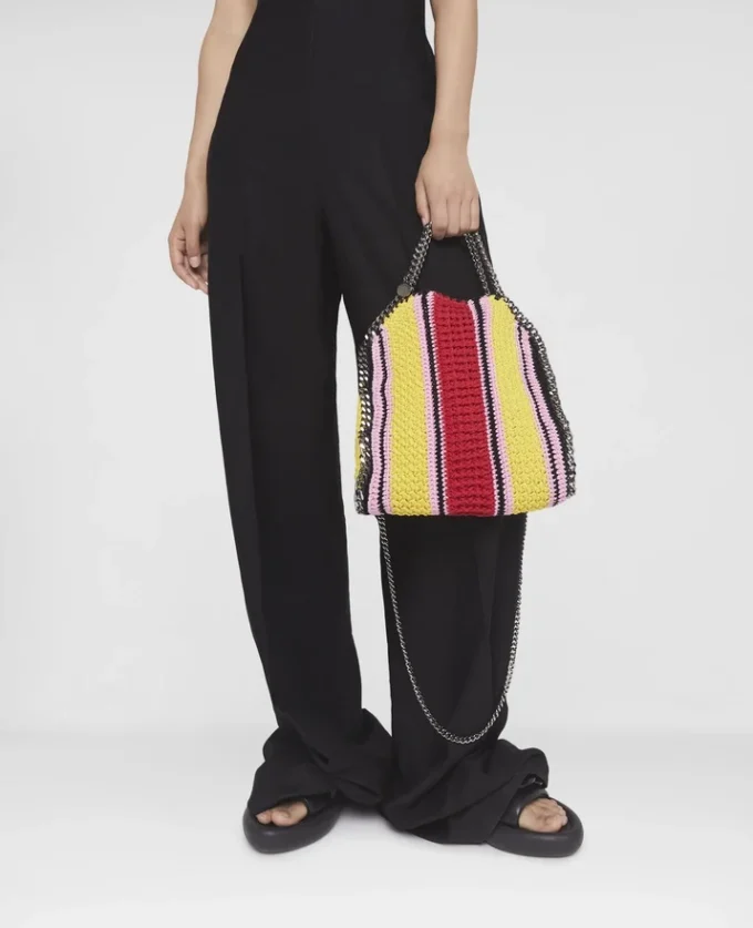 Mini sac à main Falabella en coton crocheté rayé Mini sac à main Falabella en coton crocheté rayé